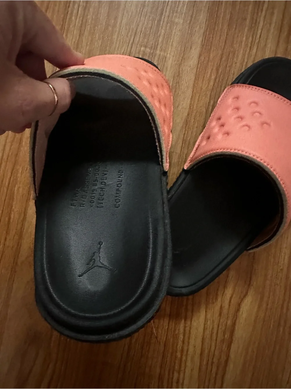 Jordan Peach and Black Slide Sandals